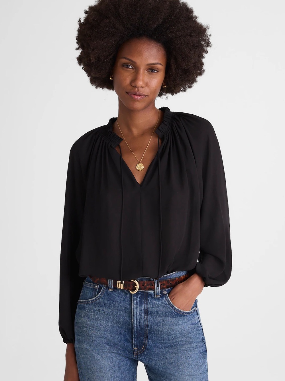 Madewell Long-Sleeve Tie-Neck Top Sz. XS